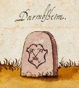 Darmsheimer Grenzstein des 17. Jahrhunderts mit dem „Logo“ der Universität Tübingen (Landesarchiv). Darmsheim hat dieses Logo als Wappen übernommen.